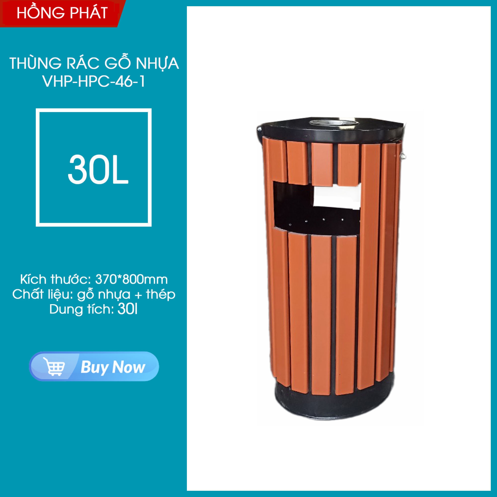 Thùng rác gỗ nhựa ngoài trời có gạt tàn VHP-HPC-46-1