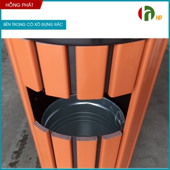Outdoor plastic wooden trash can with ashtray VHP-HPC-46-1
