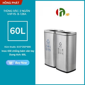 Stainless steel trash can with 2 open lids HP-YS-B-128A