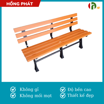Garden bench with wooden back, plastic wood / park chair VHP-LC-003